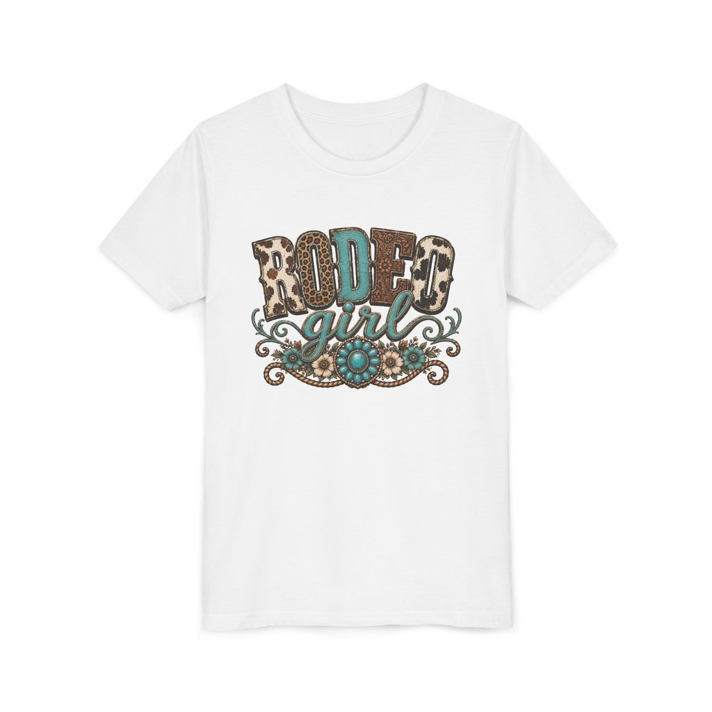 Rodeo Girl Youth Tee — Leopard Print Western Cowgirl Shirt