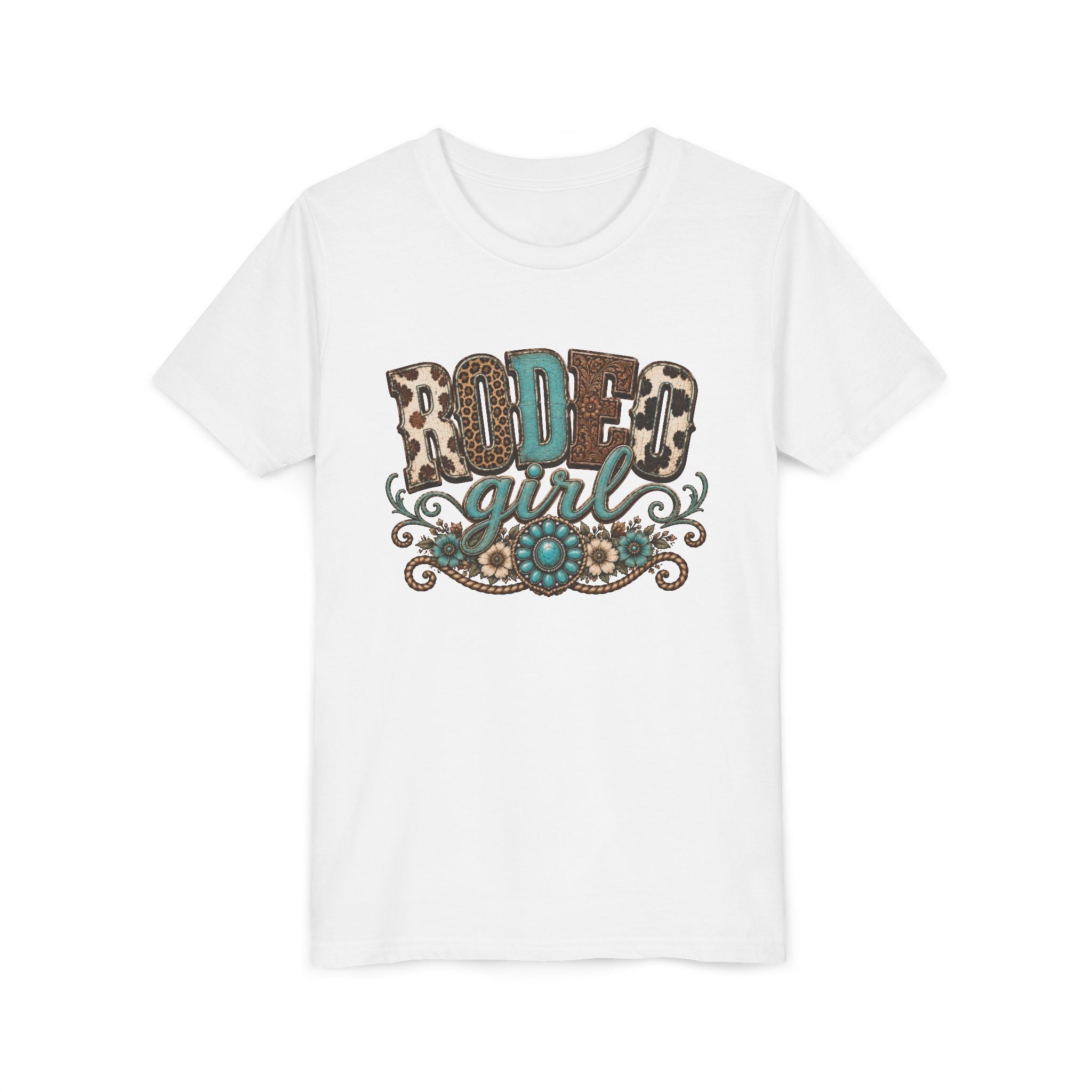 Rodeo Girl Youth Tee — Leopard Print Western Cowgirl Shirt