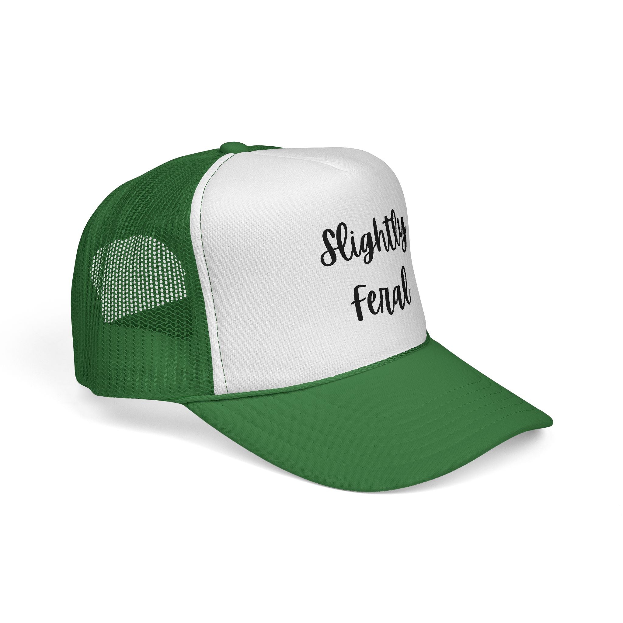 Slightly Feral Trucker Hat – Casual Mesh Cap with Script Text