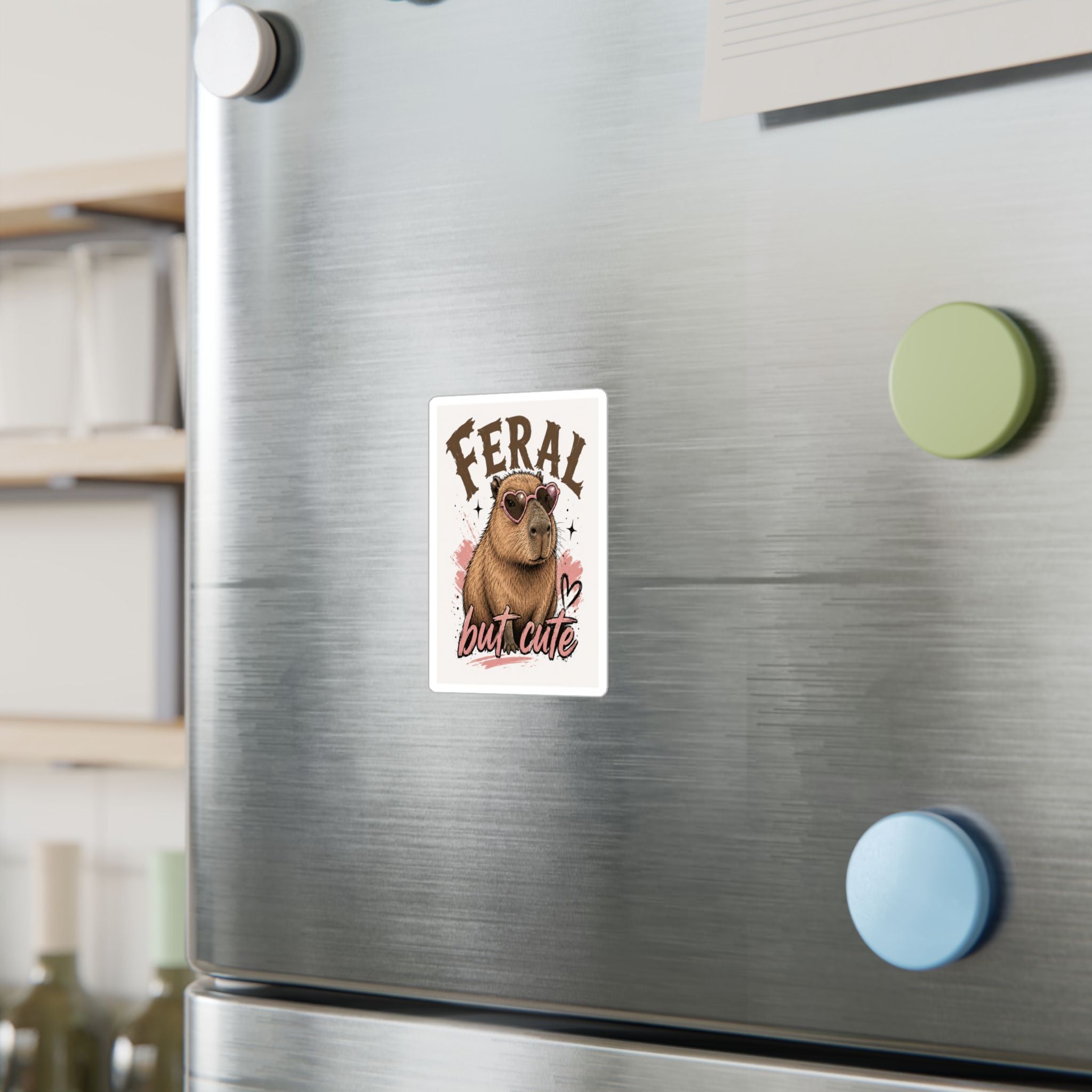 Sticker — "Feral But Cute" Capybara Kiss-Cut Vinyl Decal