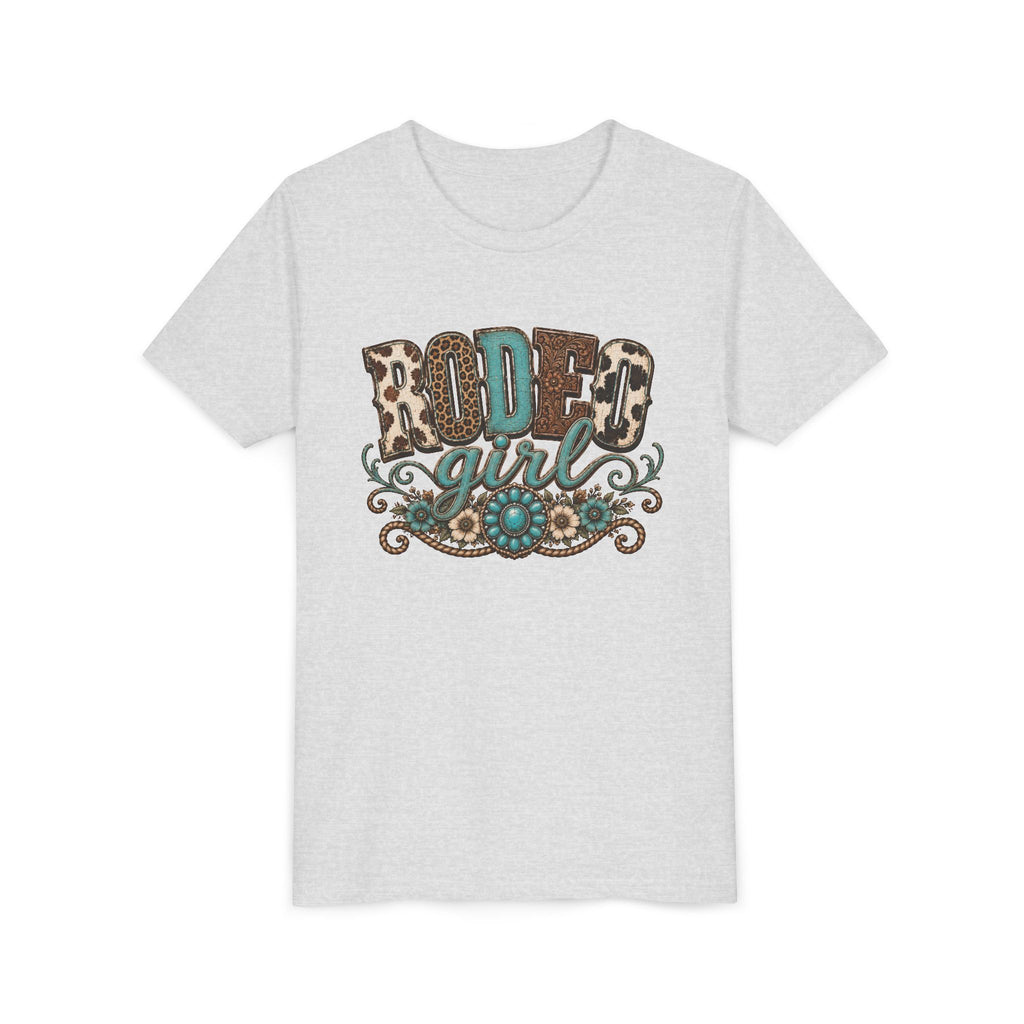 Rodeo Girl Youth Tee — Leopard Print Western Cowgirl Shirt