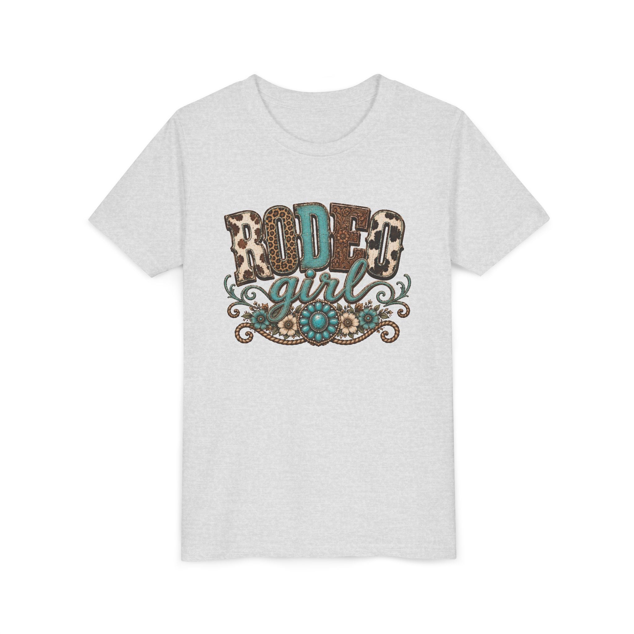 Rodeo Girl Youth Tee — Leopard Print Western Cowgirl Shirt