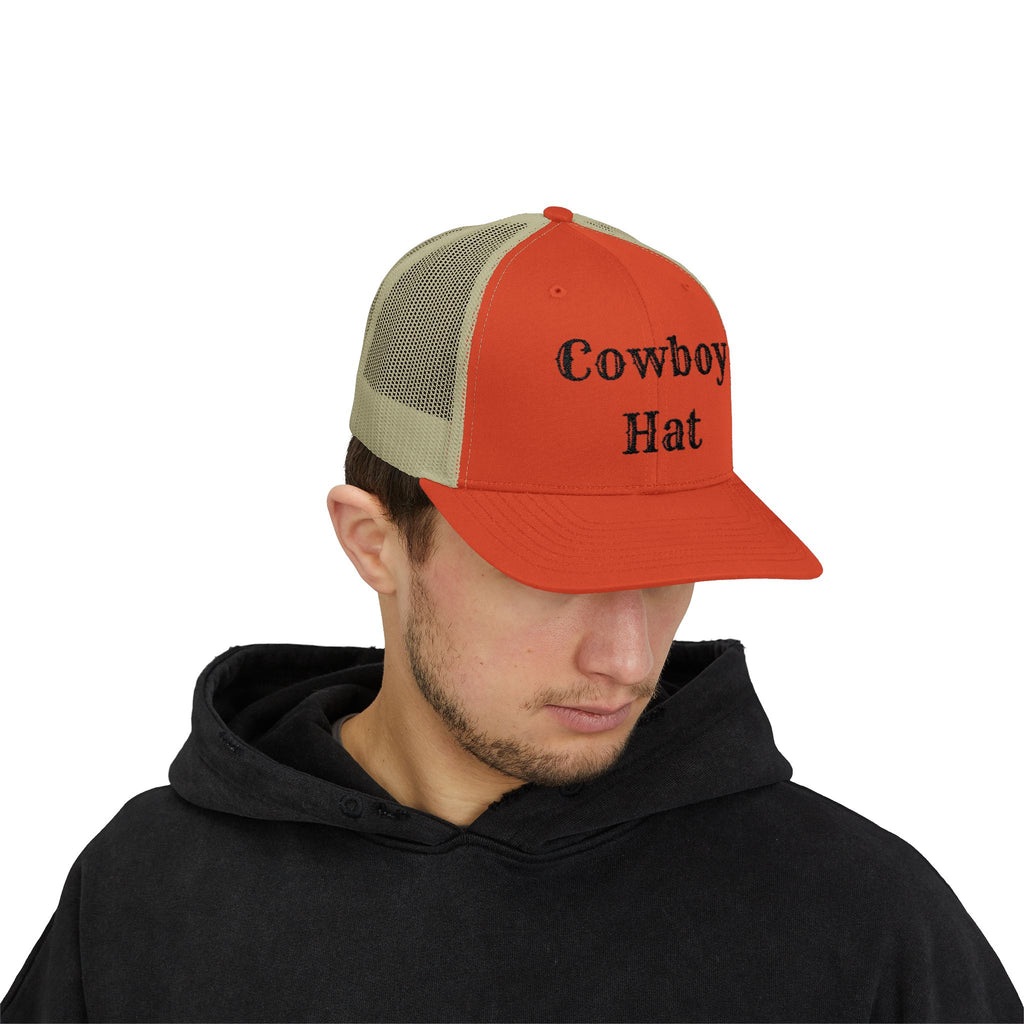 Cowboy Hat Trucker Cap — Western Text Snapback Mesh Hat