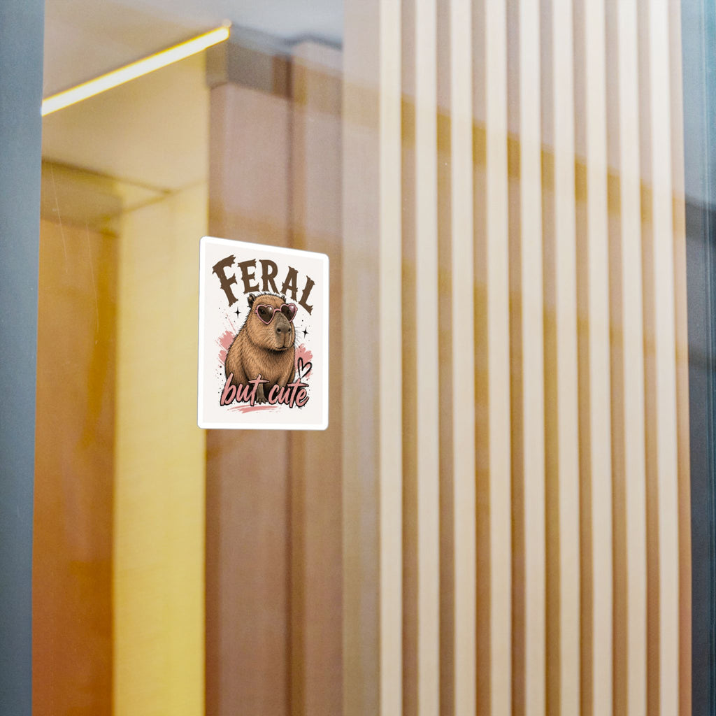 Sticker — "Feral But Cute" Capybara Kiss-Cut Vinyl Decal