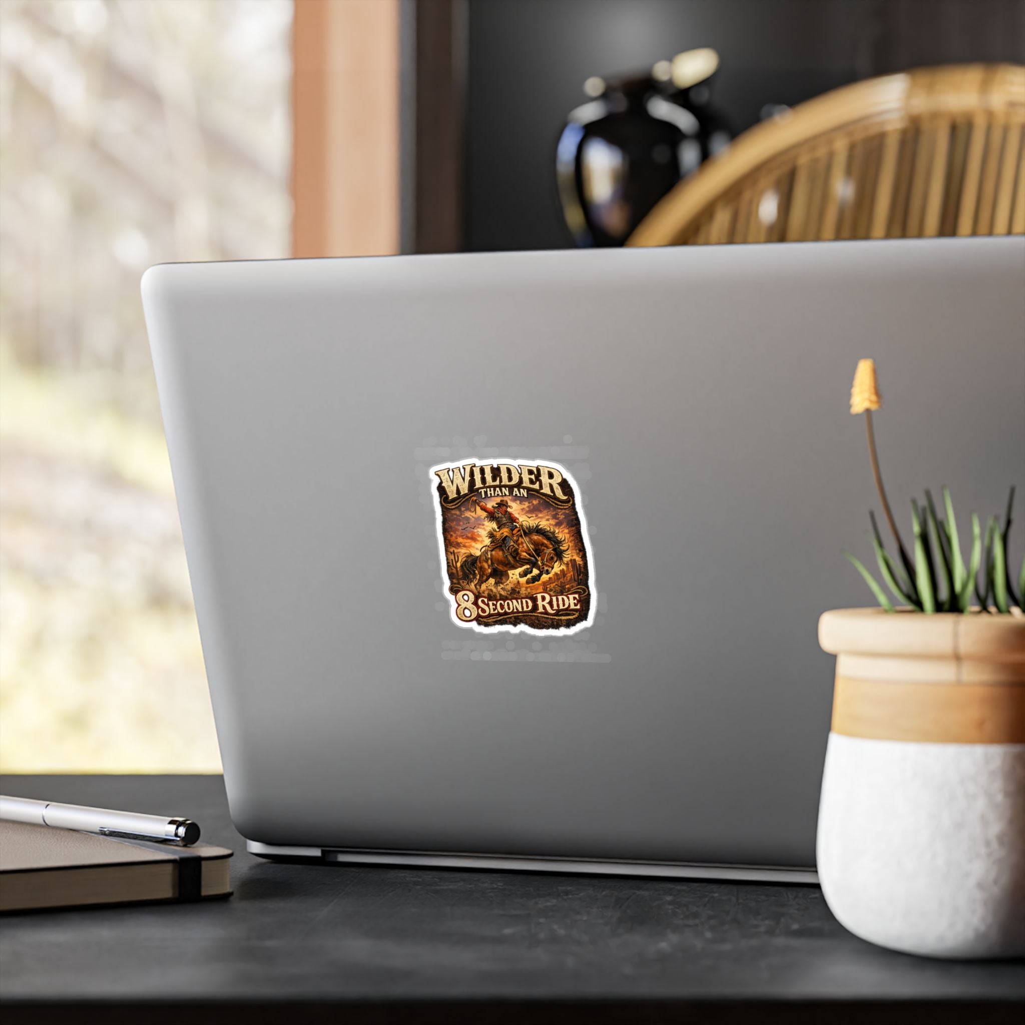 Wilder Than an 8 Second Ride Vinyl Sticker — Rodeo Cowboy Kiss-Cut Decal