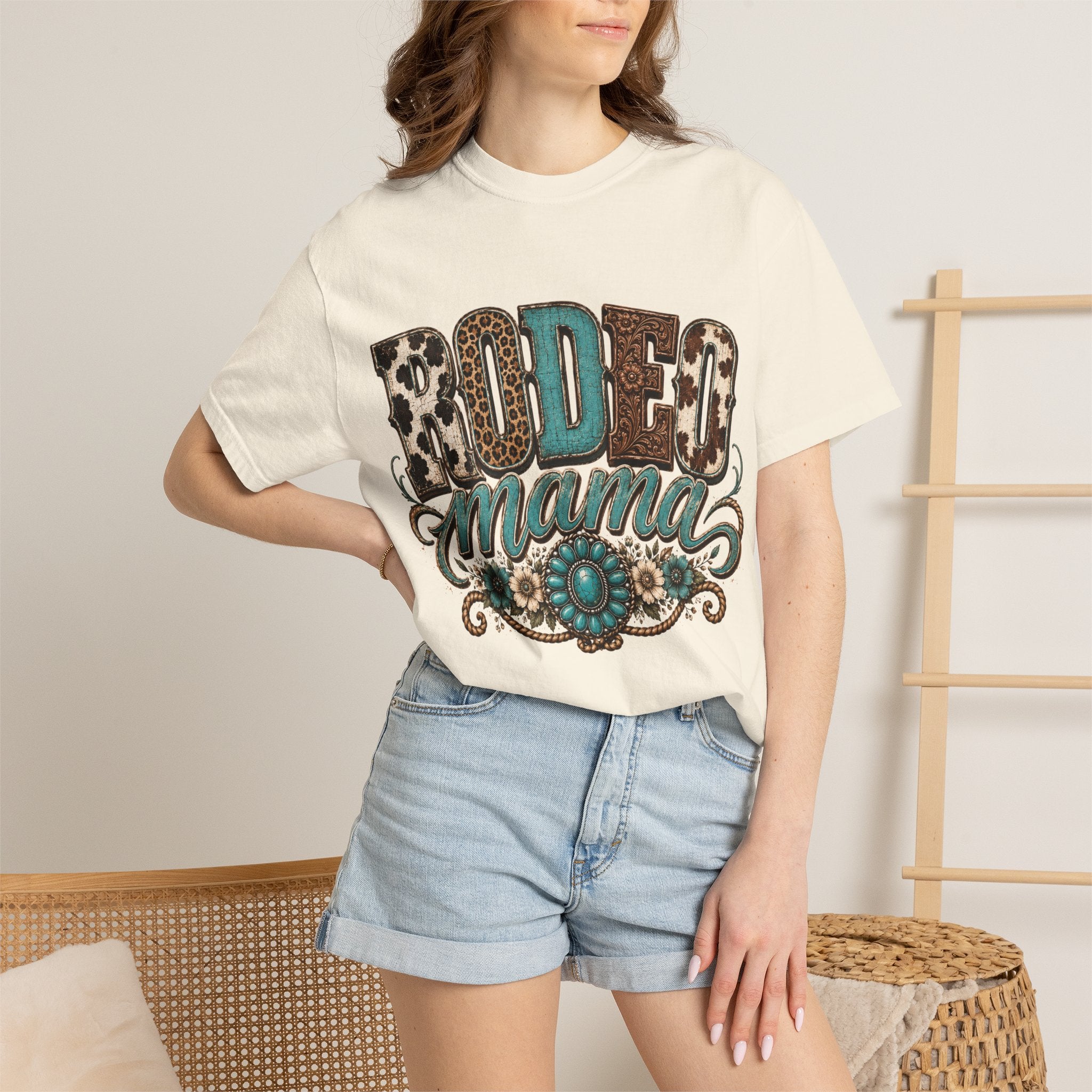 Rodeo Mama T-Shirt — Leopard & Turquoise Western Graphic Tee