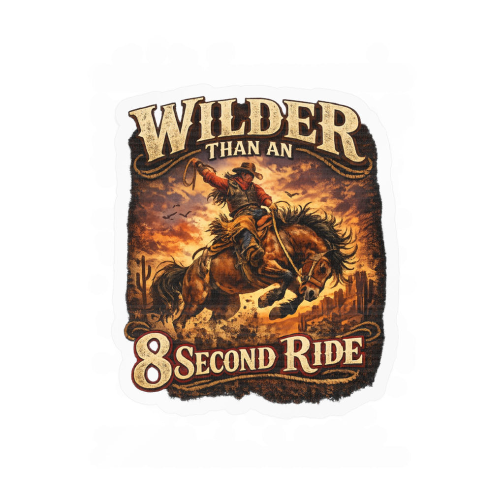 Wilder Than an 8 Second Ride Vinyl Sticker — Rodeo Cowboy Kiss-Cut Decal