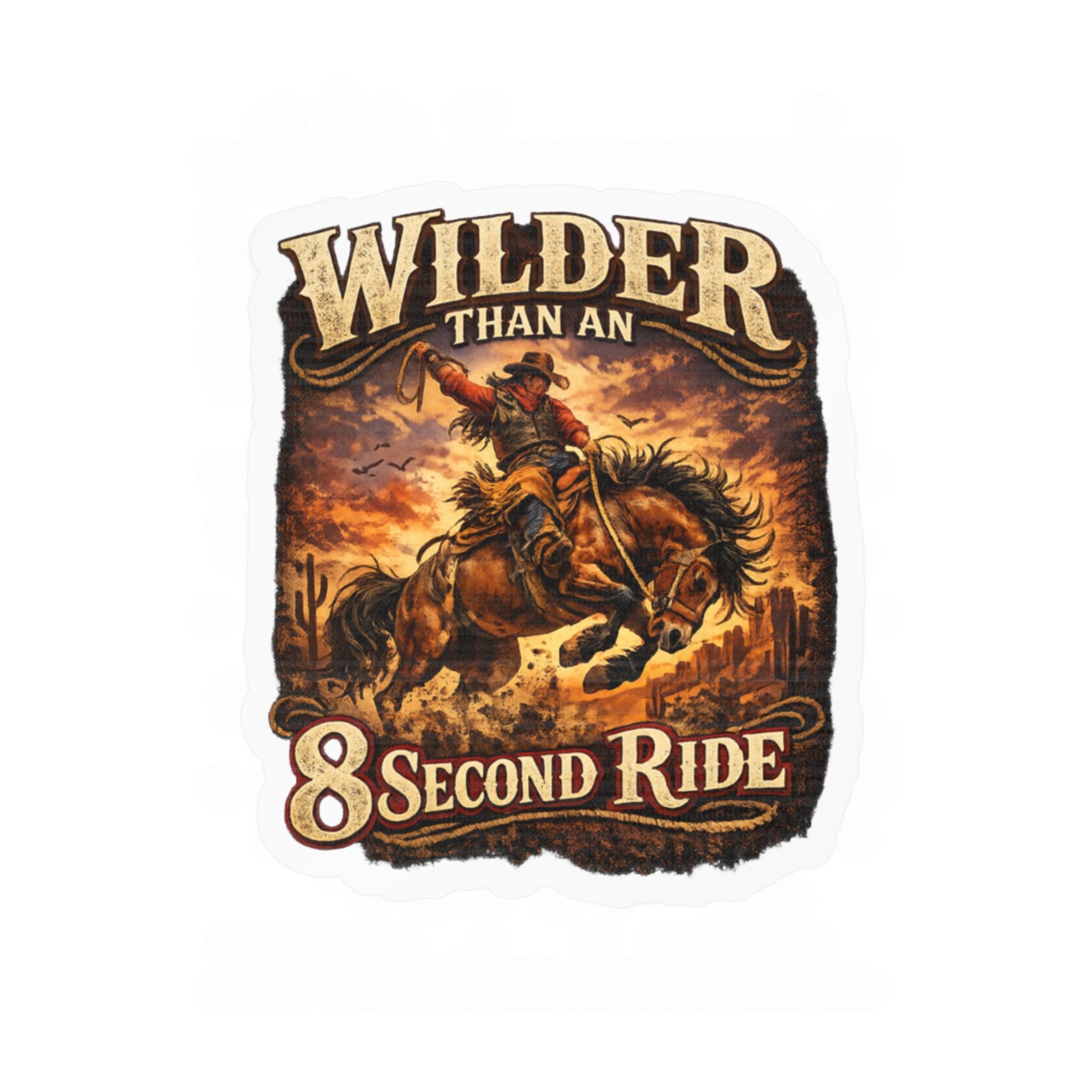 Wilder Than an 8 Second Ride Vinyl Sticker — Rodeo Cowboy Kiss-Cut Decal