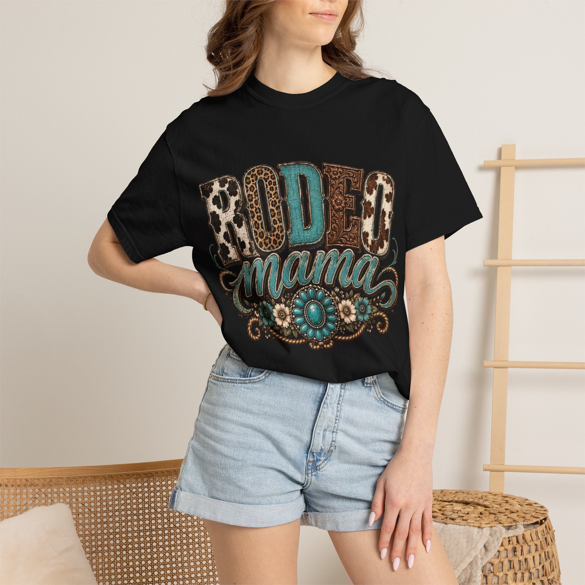 Rodeo Mama T-Shirt — Leopard & Turquoise Western Graphic Tee
