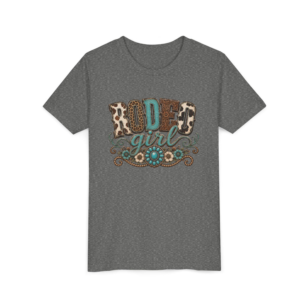 Rodeo Girl Youth Tee — Leopard Print Western Cowgirl Shirt