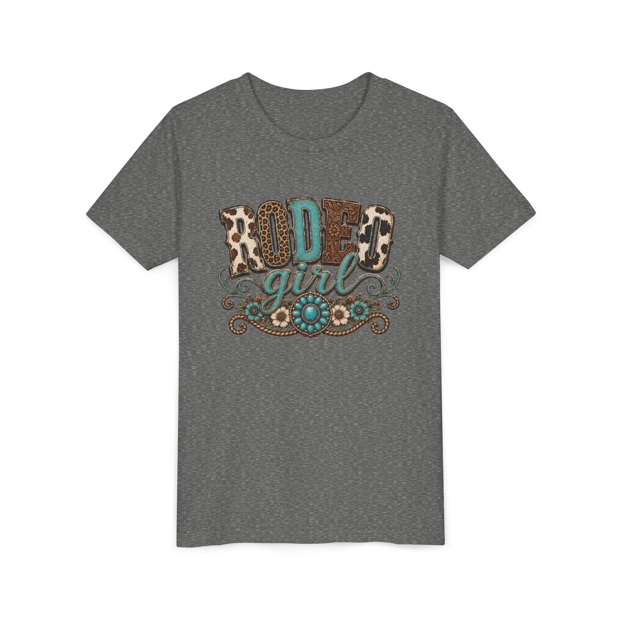 Rodeo Girl Youth Tee — Leopard Print Western Cowgirl Shirt