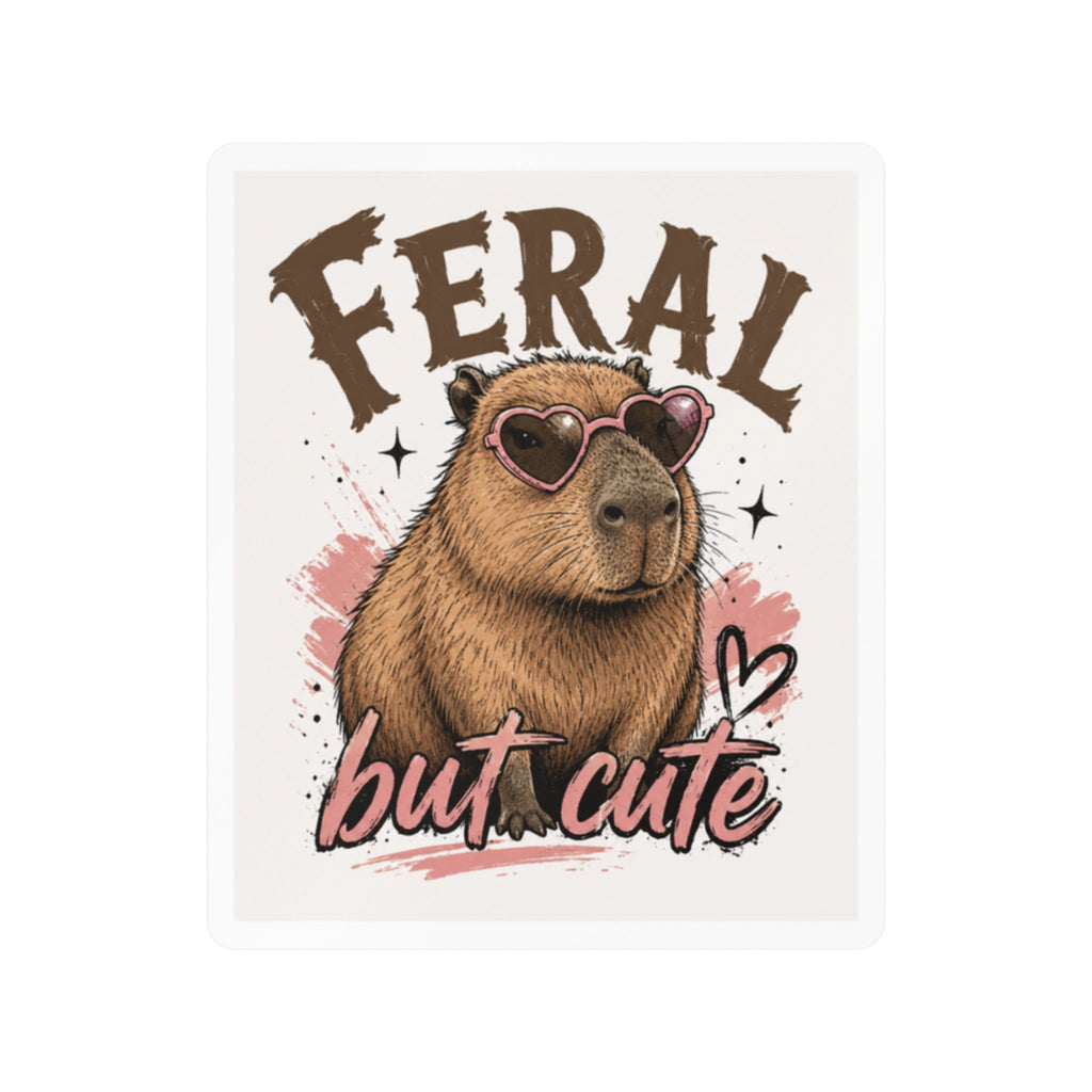 Sticker — "Feral But Cute" Capybara Kiss-Cut Vinyl Decal