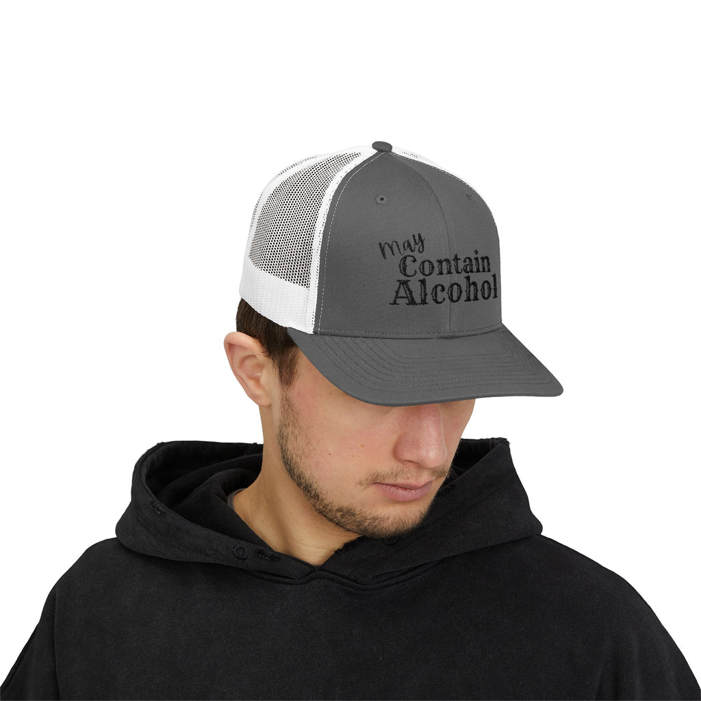'May Contain Alcohol' Trucker Cap - Funny Snapback Mesh Hat for Parties & Gifts