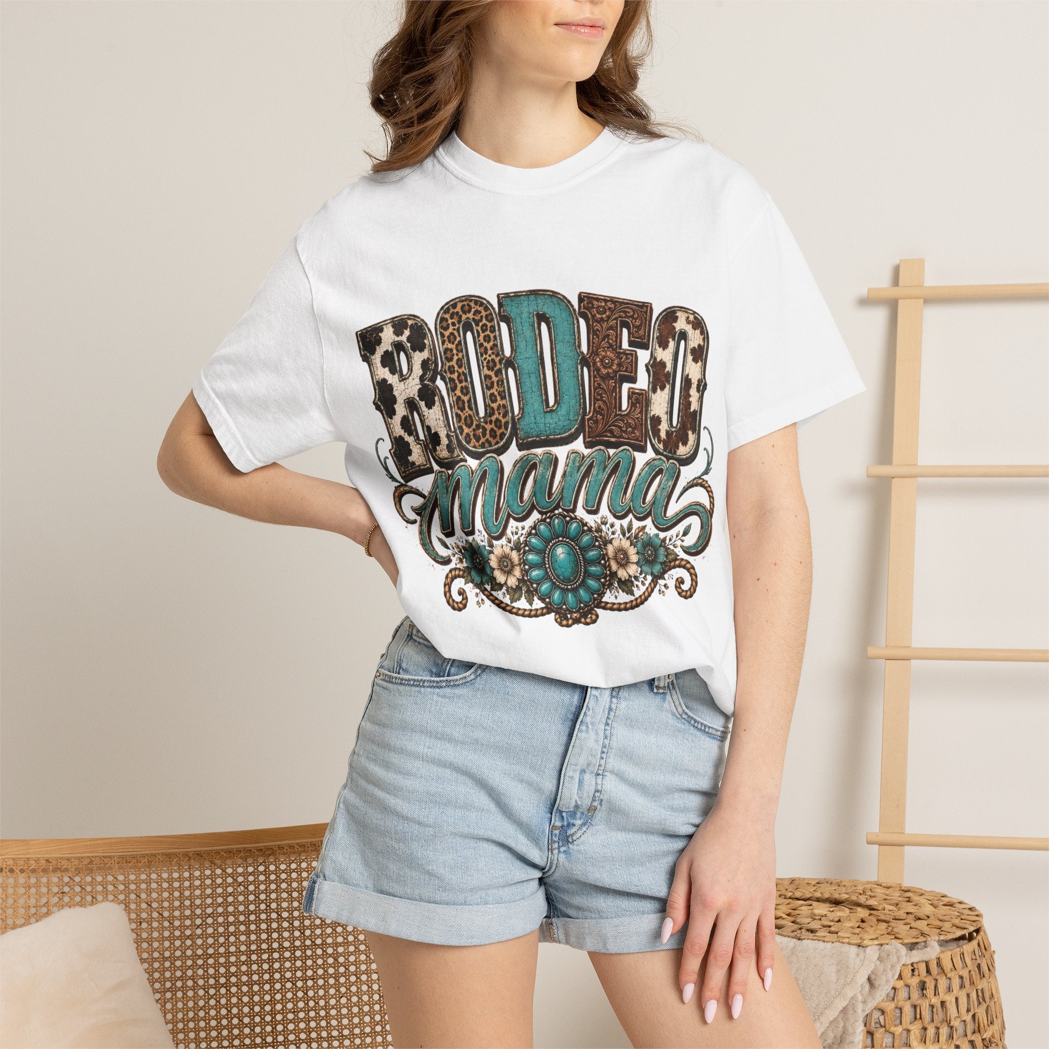 Rodeo Mama T-Shirt — Leopard & Turquoise Western Graphic Tee