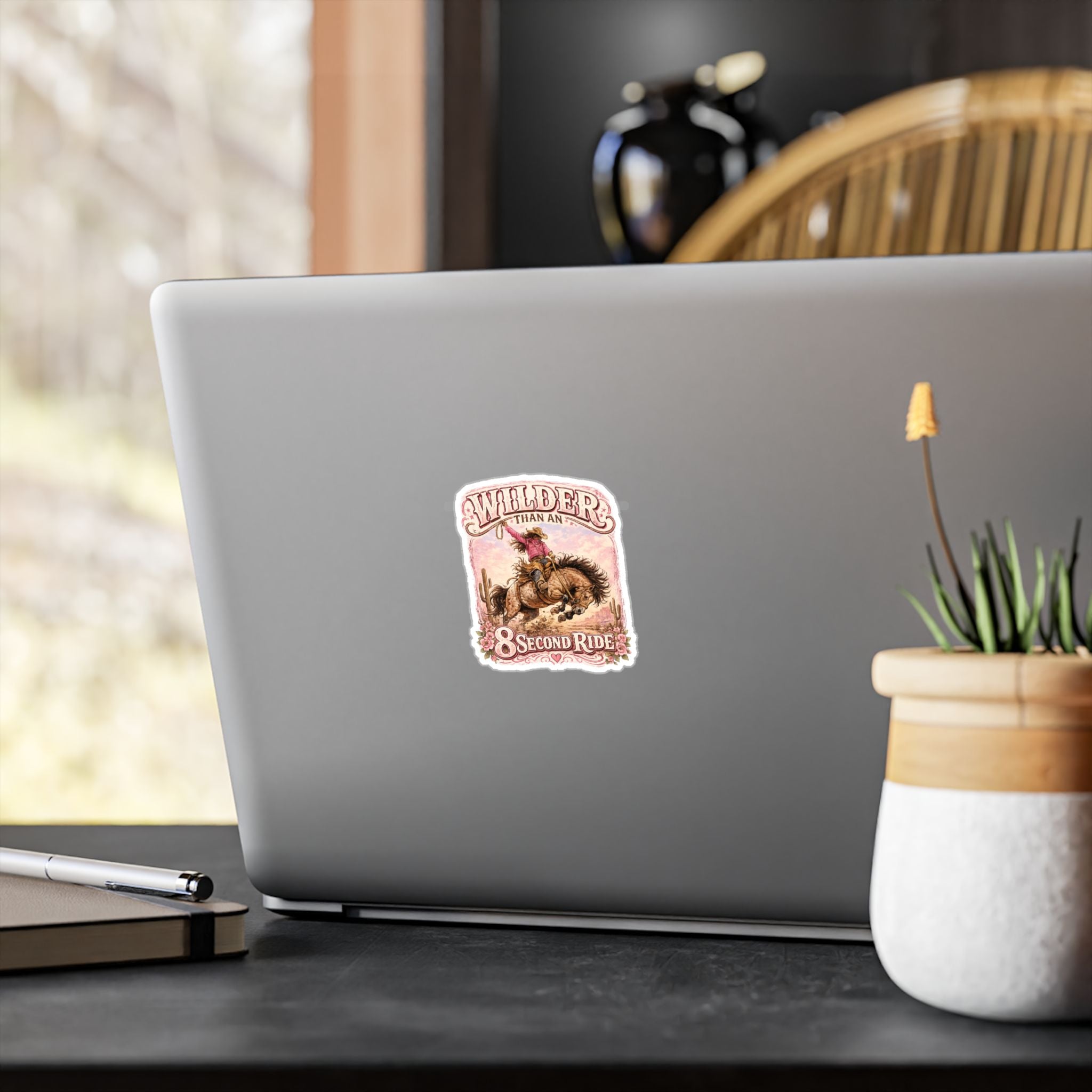 Cowgirl Rodeo Sticker - "Wilder Than an 8 Second Ride" Kiss-Cut Vinyl Decal