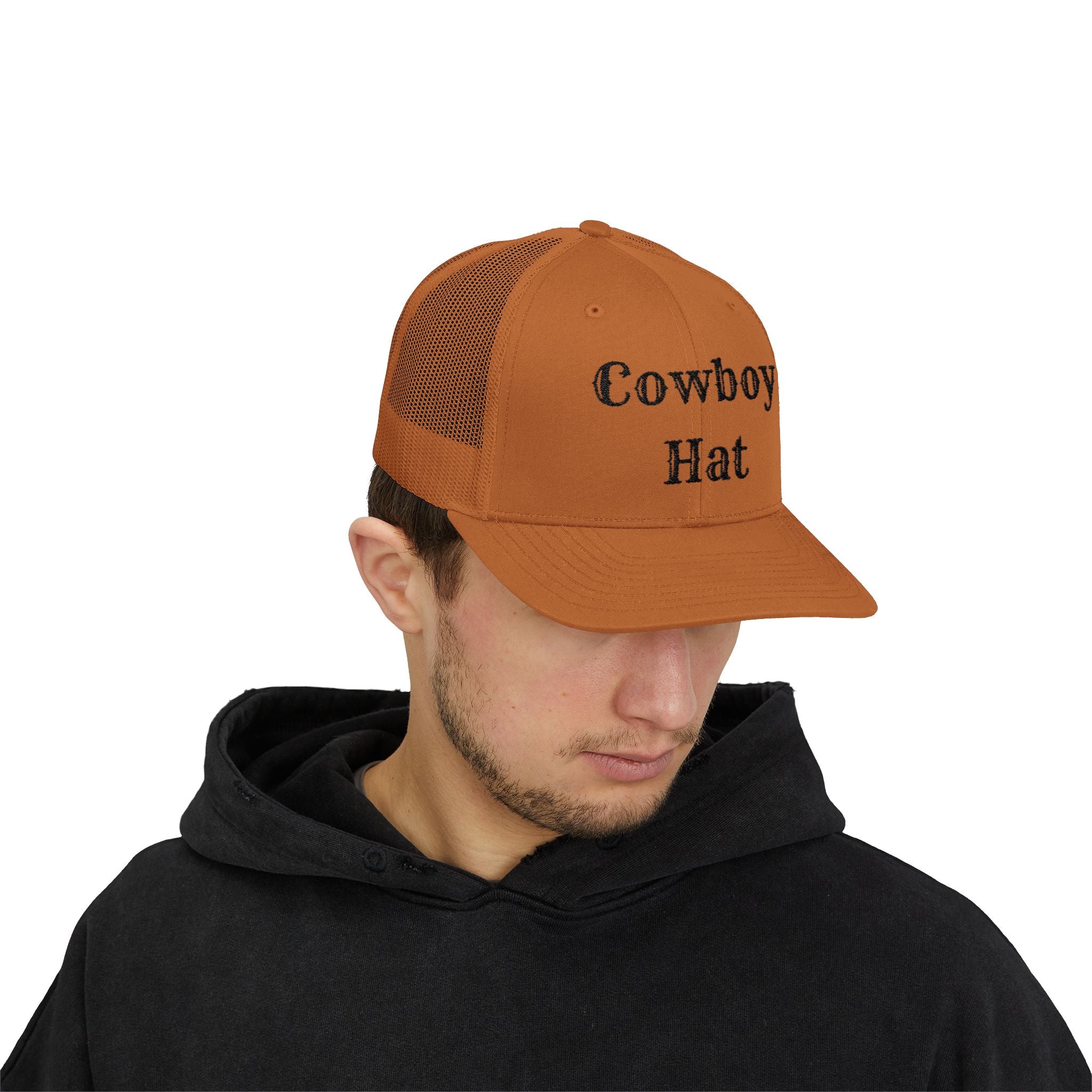 Cowboy Hat Trucker Cap — Western Text Snapback Mesh Hat