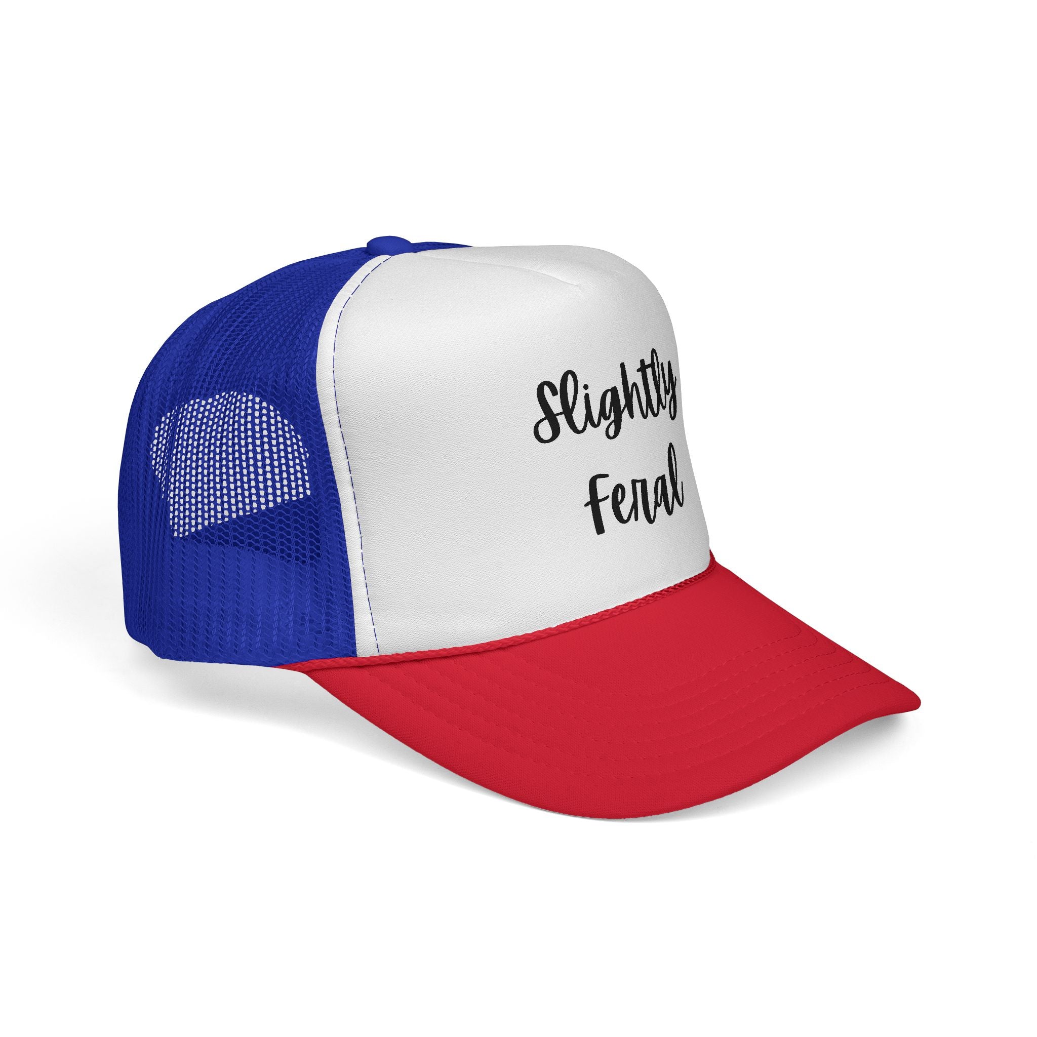 Slightly Feral Trucker Hat – Casual Mesh Cap with Script Text