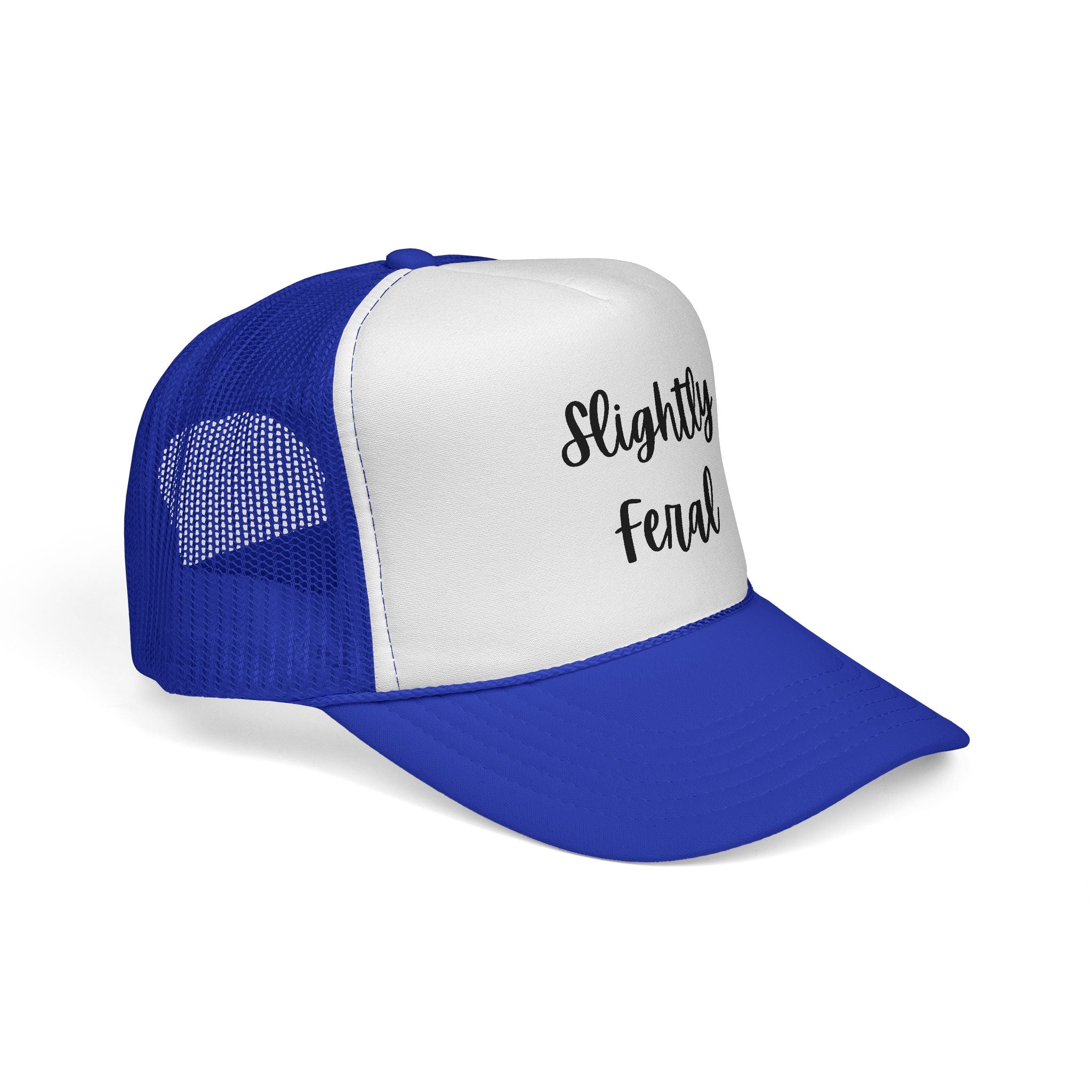 Slightly Feral Trucker Hat – Casual Mesh Cap with Script Text