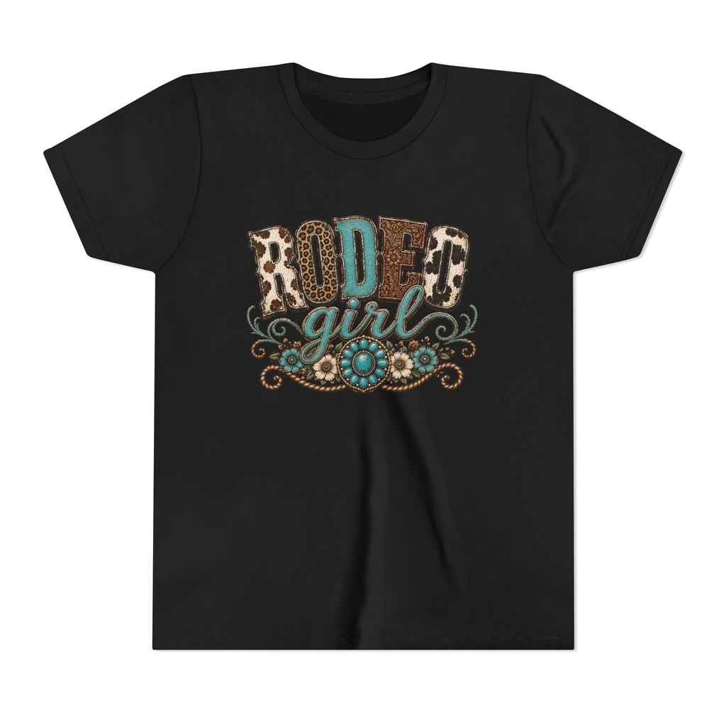 Rodeo Girl Youth Tee — Leopard Print Western Cowgirl Shirt