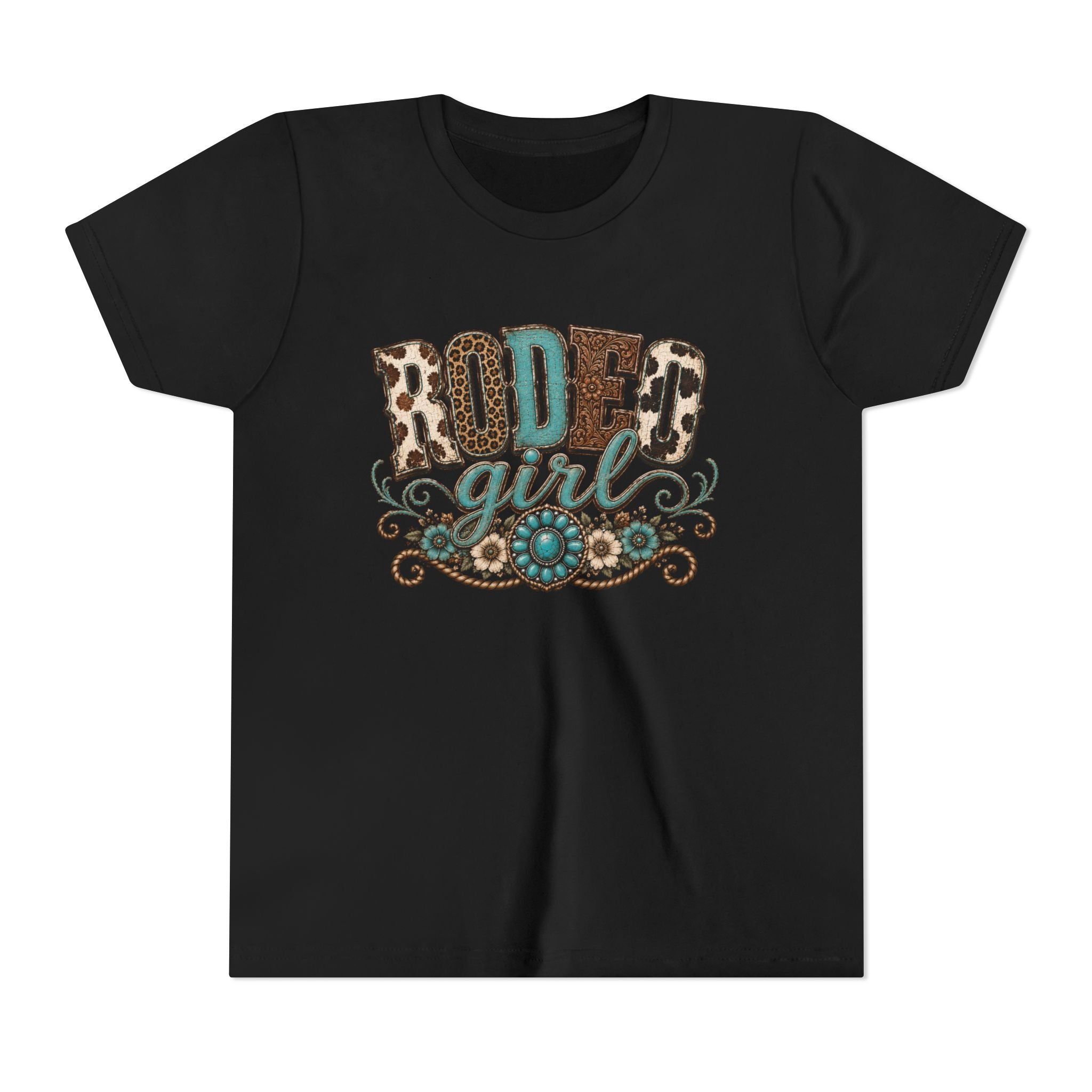 Rodeo Girl Youth Tee — Leopard Print Western Cowgirl Shirt