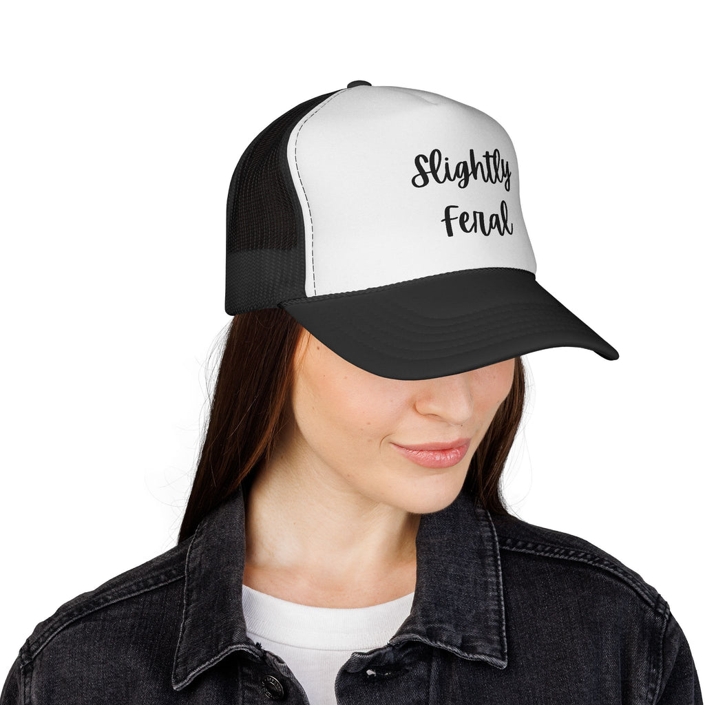Slightly Feral Trucker Hat – Casual Mesh Cap with Script Text