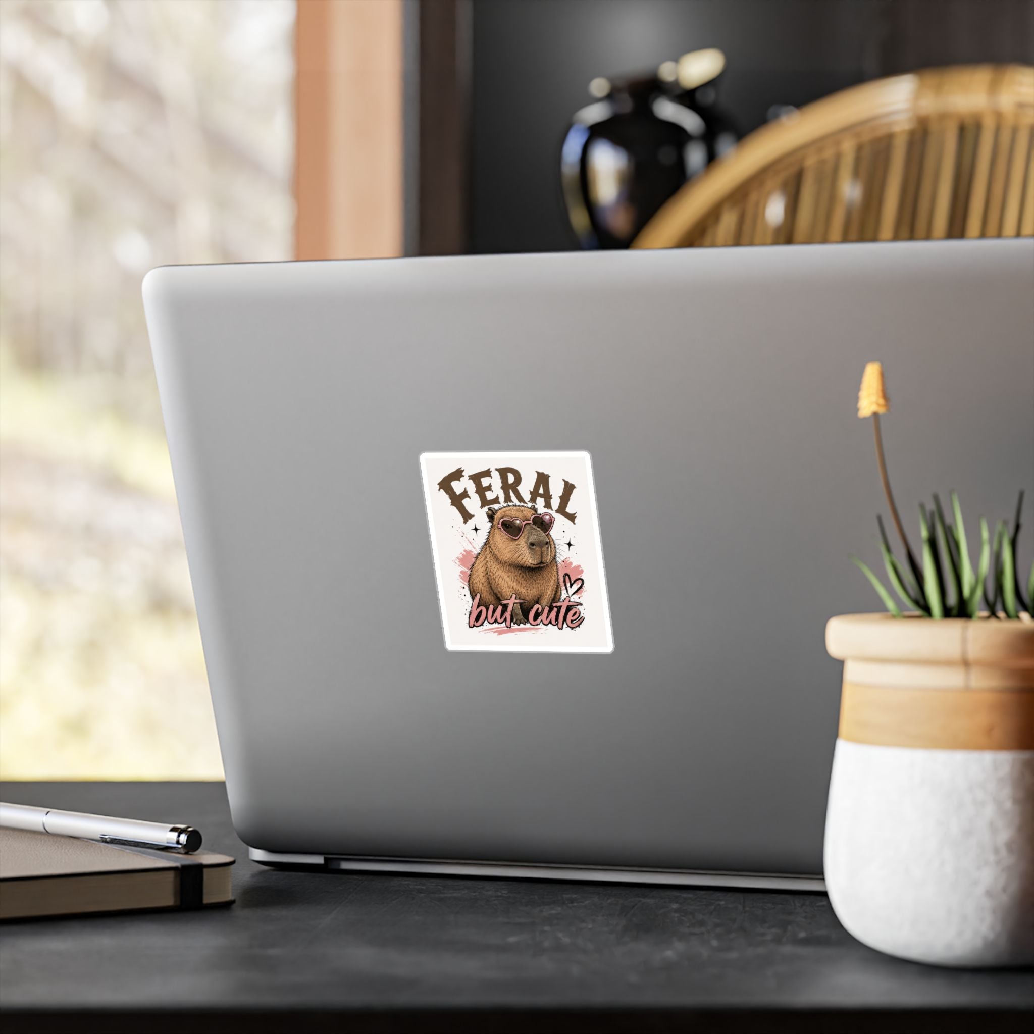 Sticker — "Feral But Cute" Capybara Kiss-Cut Vinyl Decal